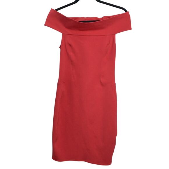 Halston Heritage Smooth Operator 2 Off Shoulder Sheath Mini Dress Red Cocktail - Picture 3 of 10